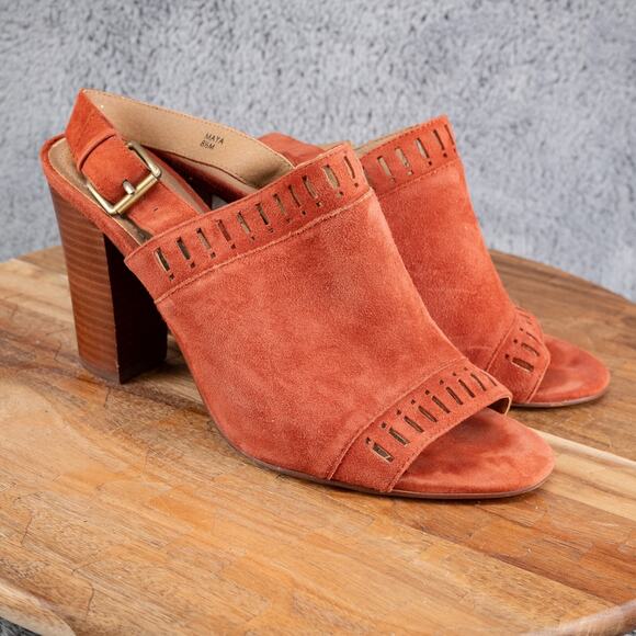 Tahari Womens Rust Suede Leather Perforated Open Toe Block Heel Sandals 8.5 M - Picture 1 of 7